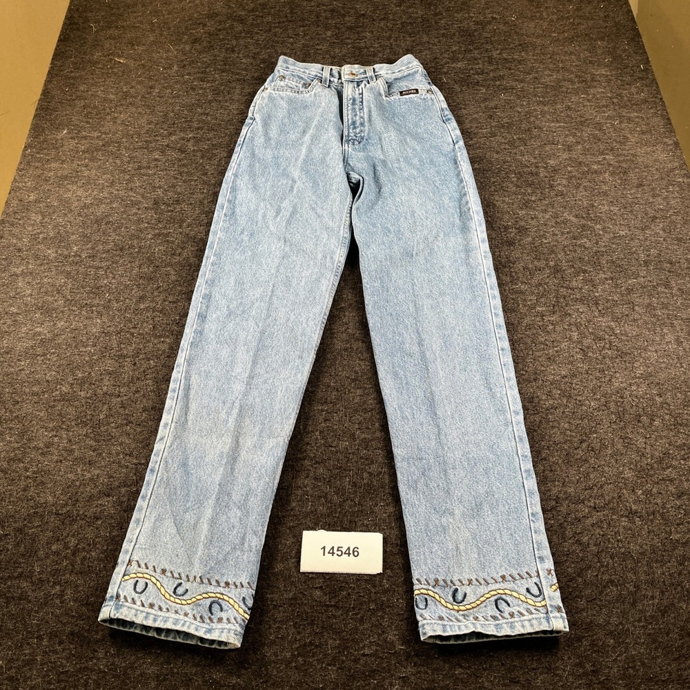 Vintage Rockies Jeans Women 27/5 Blue Excellent High Waist Horseshoe Embroidery